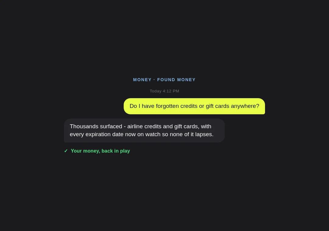 Found money card: forgotten credits and gift cards surfaced