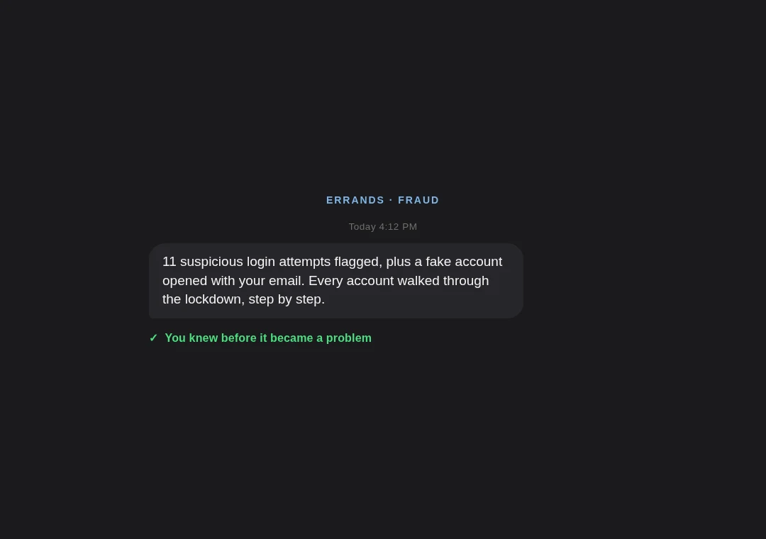 Security card: login attempts and fake account caught and locked down
