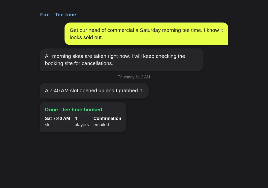 Fun card: a sold-out golf tee time booked after repeated tries
