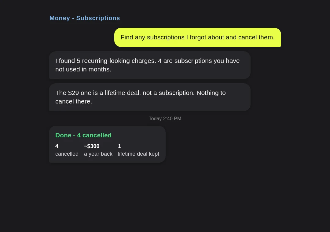 Money card: four forgotten subscriptions cancelled and a lifetime deal caught